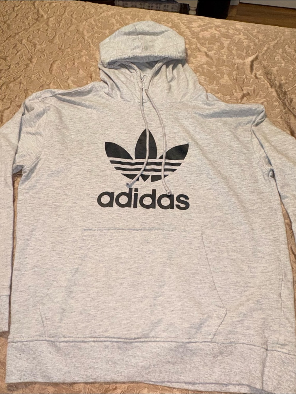 adidas Light Gray Crewneck Hoodie with Black Trefoil